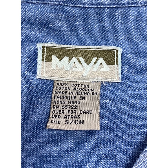 MAYA Mens Small Denim Long Sleeve Button Front Shirt Embroidered Breckenridge - Picture 3 of 8